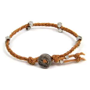 Mens Brown Irish Waxed Linen Bracelet with Multi Faceted Bead Accent and Button Closure