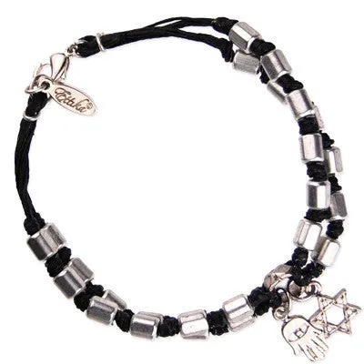 Mens Lava Beads and Collar Bead Bracelet with Accent Swirl Bead and Button Closure