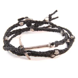 Mens Miner's Pick Ax Braided Black Irish Linen Wrap Around Bracelet