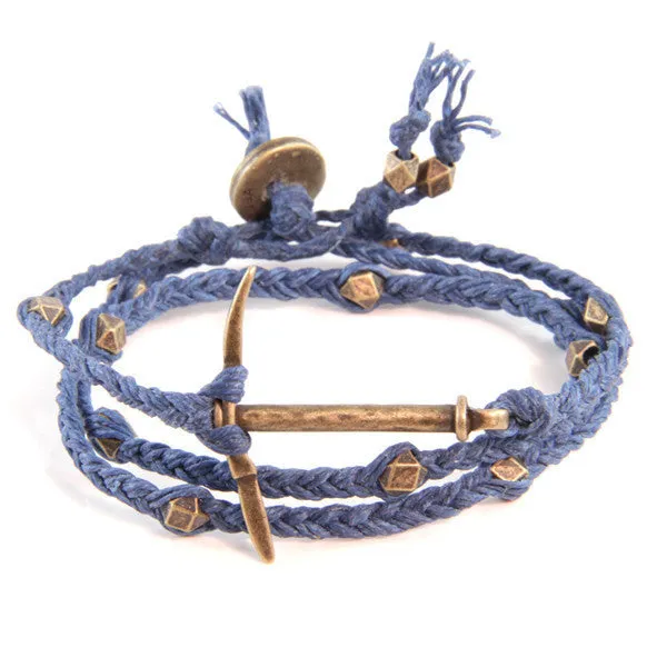 Mens Miner's Pick Ax Braided Denimk Irish Linen Wrap Around Bracelet