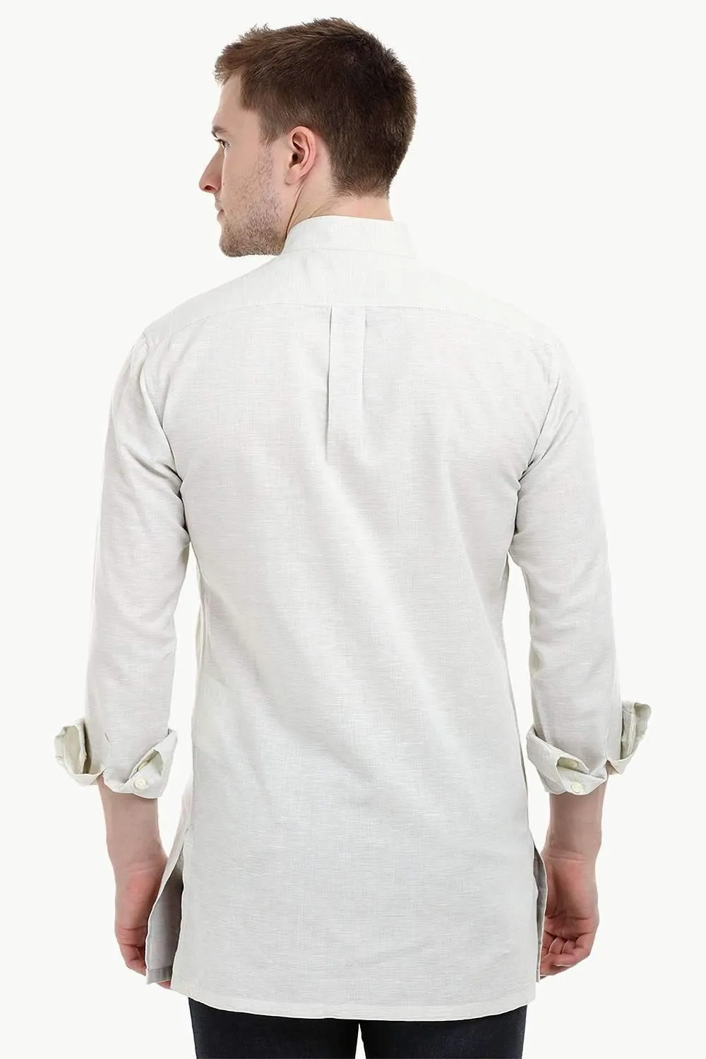 Men's Nehru Collar Short Linen Beige Kurta