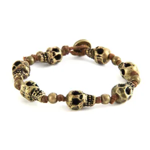 Mens Skull Brown Strand Irish Waxed Linen Bracelet with Round Bead Spacer
