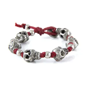 Mens Skull Red Strand Irish Waxed Linen Bracelet with Round Bead Spacer