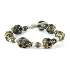 Mens Skull Shell Strand Irish Waxed Linen Bracelet with Round Bead Spacer