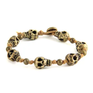 Mens Skull Tan Strand Irish Waxed Linen Bracelet with Round Bead Spacer