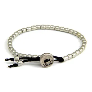 Mens Tiny Barrel Bead Bracelet on Black Waxed Linen