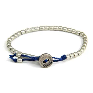 Mens Tiny Barrel Bead Bracelet on Blue Waxed Linen