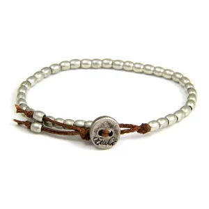 Mens Tiny Barrel Bead Bracelet on Brown Waxed Linen