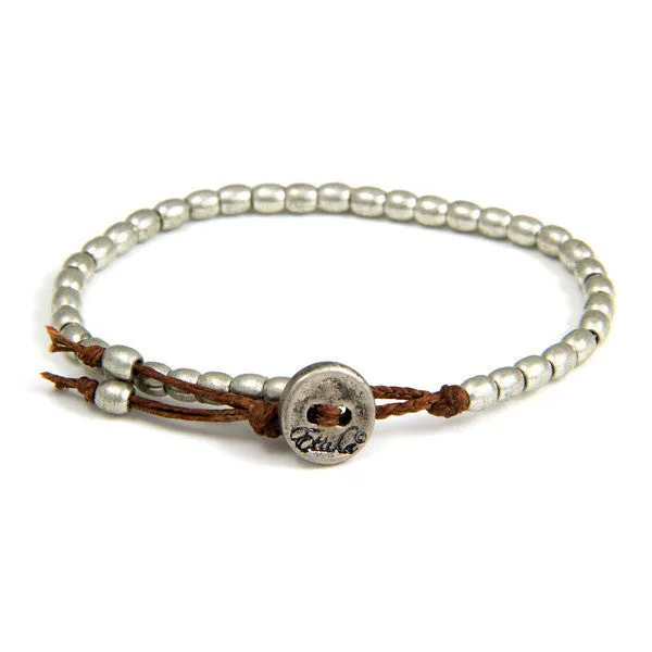 Mens Tiny Barrel Bead Bracelet on Brown Waxed Linen