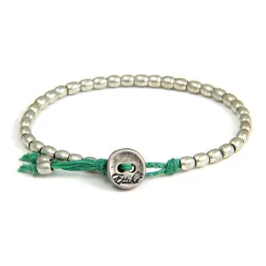 Mens Tiny Barrel Bead Bracelet on Green Waxed Linen