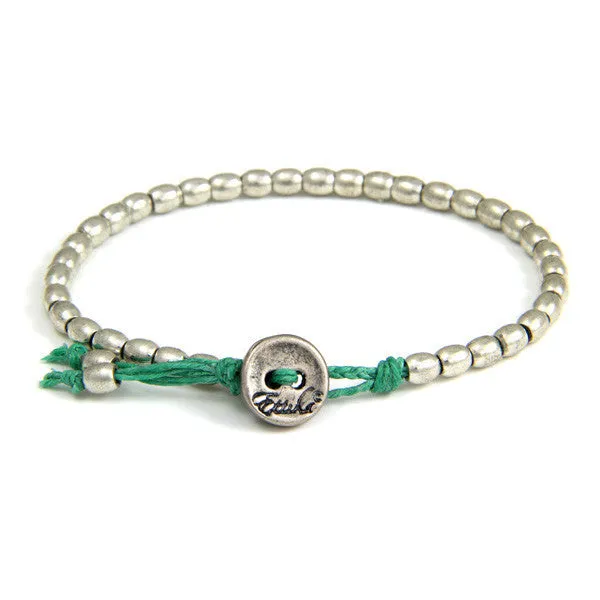 Mens Tiny Barrel Bead Bracelet on Green Waxed Linen