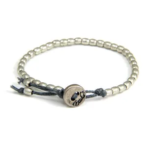 Mens Tiny Barrel Bead Bracelet on Grey Waxed Linen