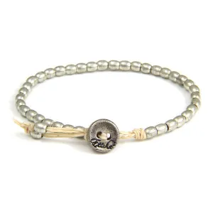 Mens Tiny Barrel Bead Bracelet on Tan Waxed Linen