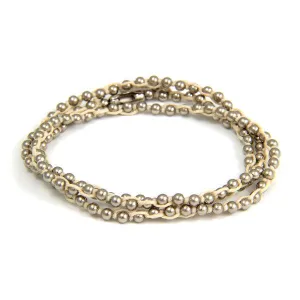 Mens Triple Wrap Tan Waxed Linen on Silver Ball Chain Bracelet