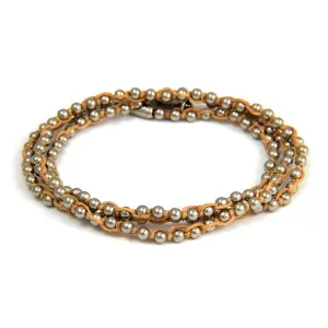 Mens Triple Wrap Yellow Waxed Linen on Silver Ball Chain Bracelet