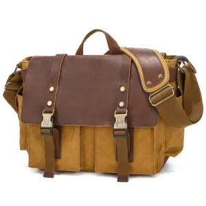 Mens Waxed Canvas Briefcase with Top-Grain Leather