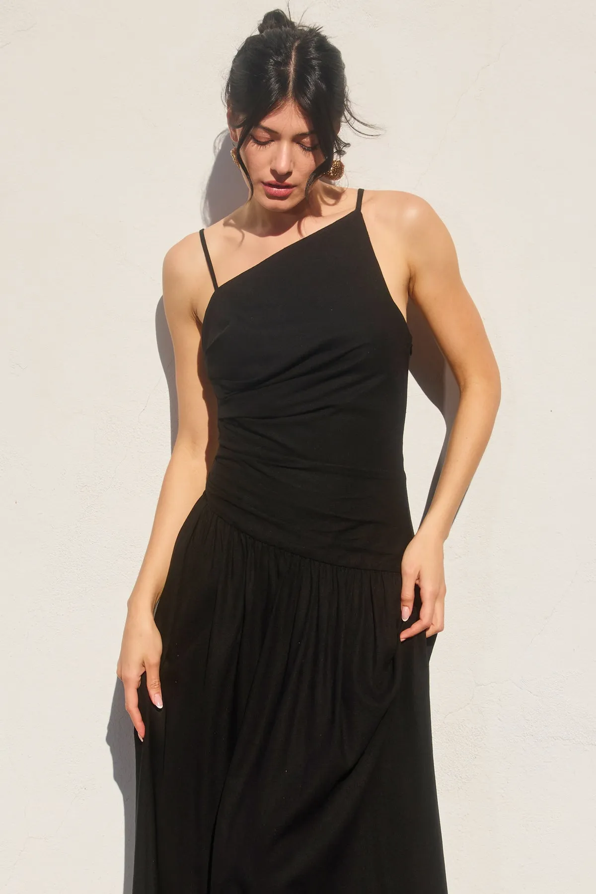 Merian Drop Waist Ruched Maxi Dress