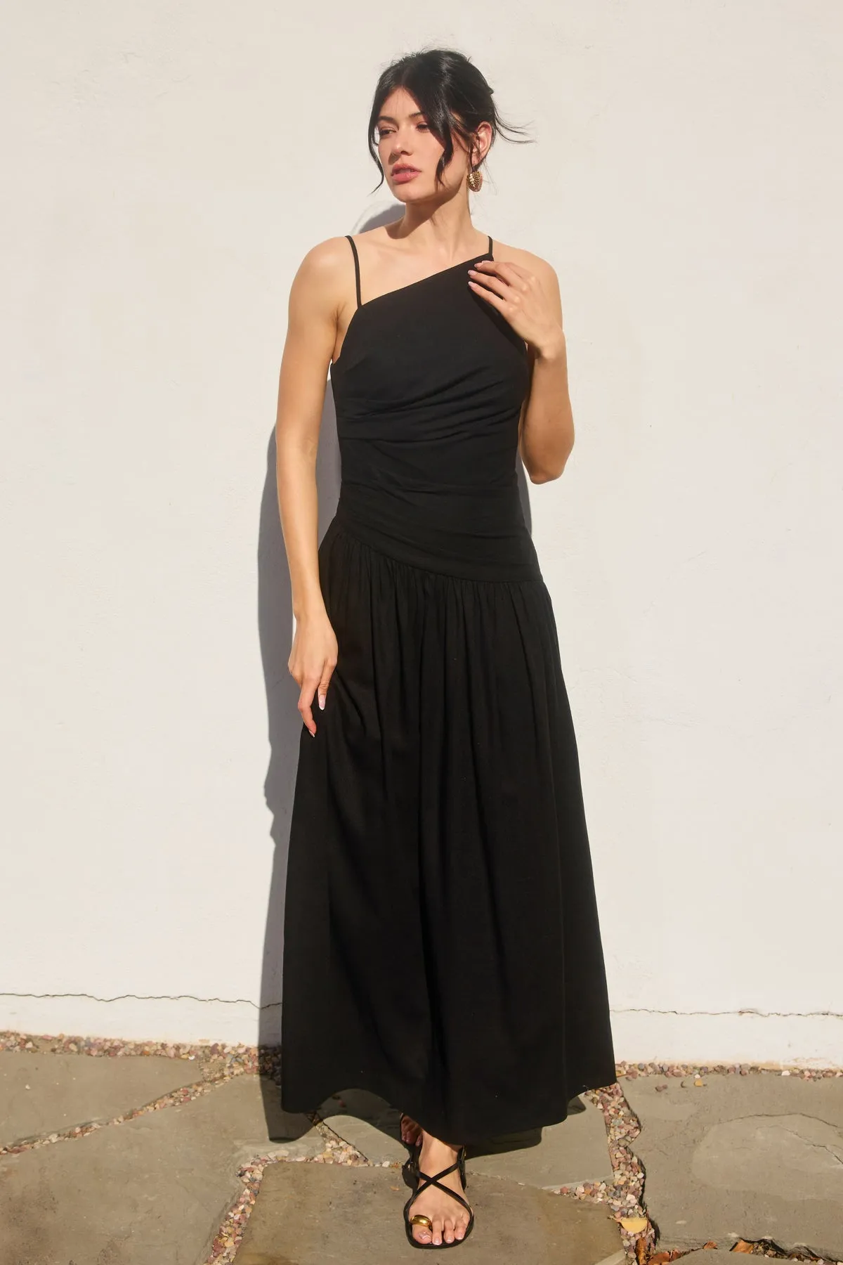 Merian Drop Waist Ruched Maxi Dress