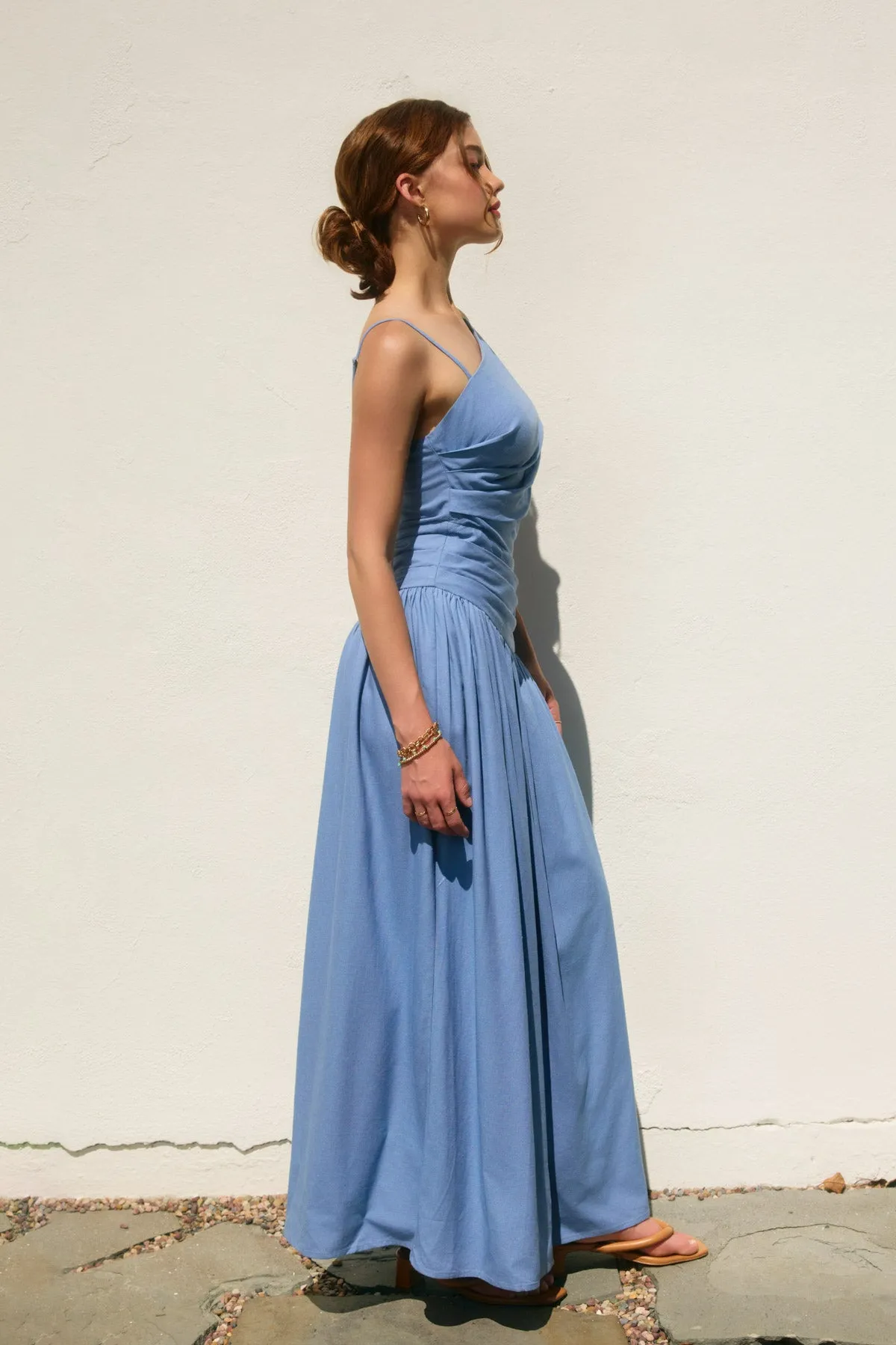 Merian Drop Waist Ruched Maxi Dress