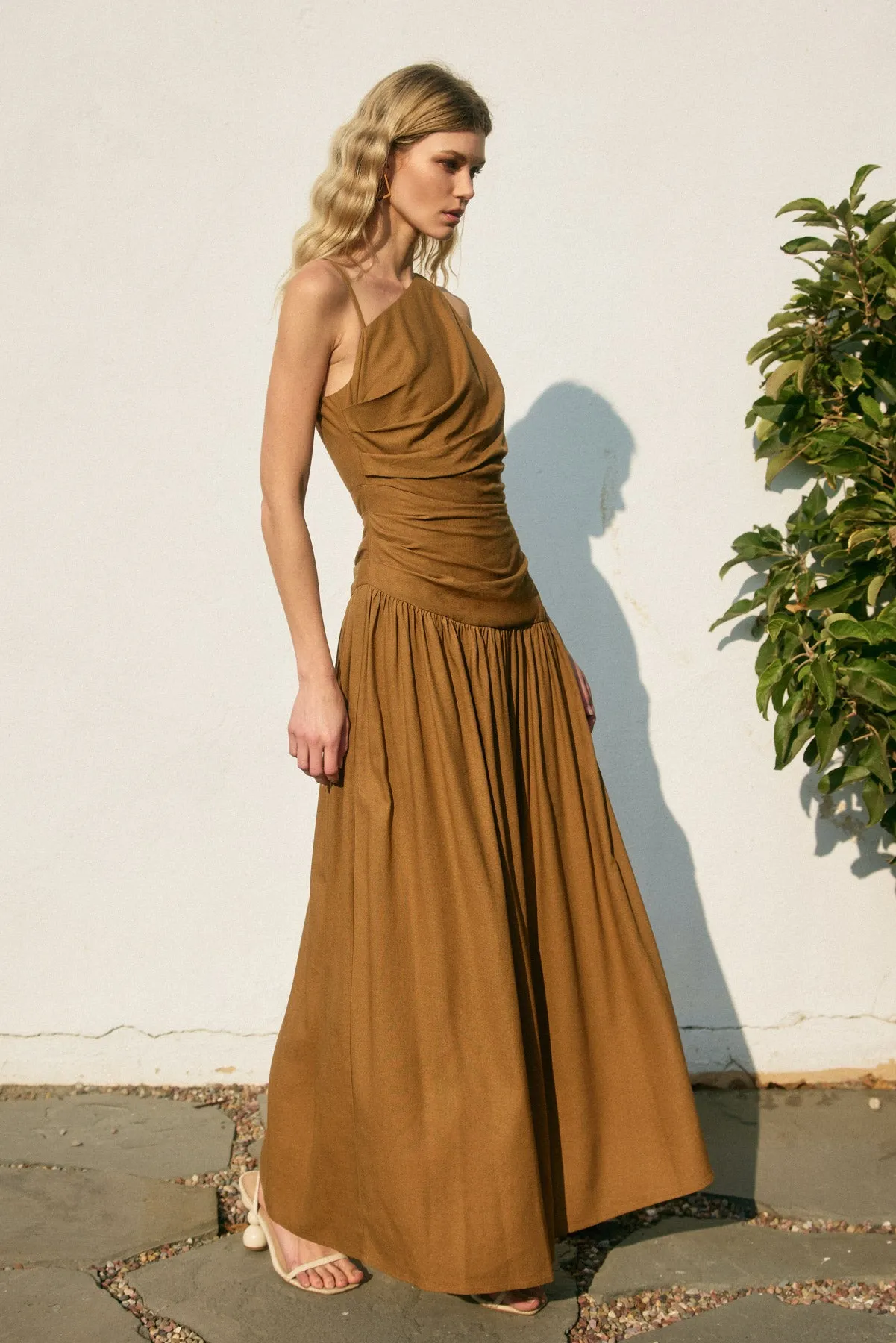 Merian Drop Waist Ruched Maxi Dress