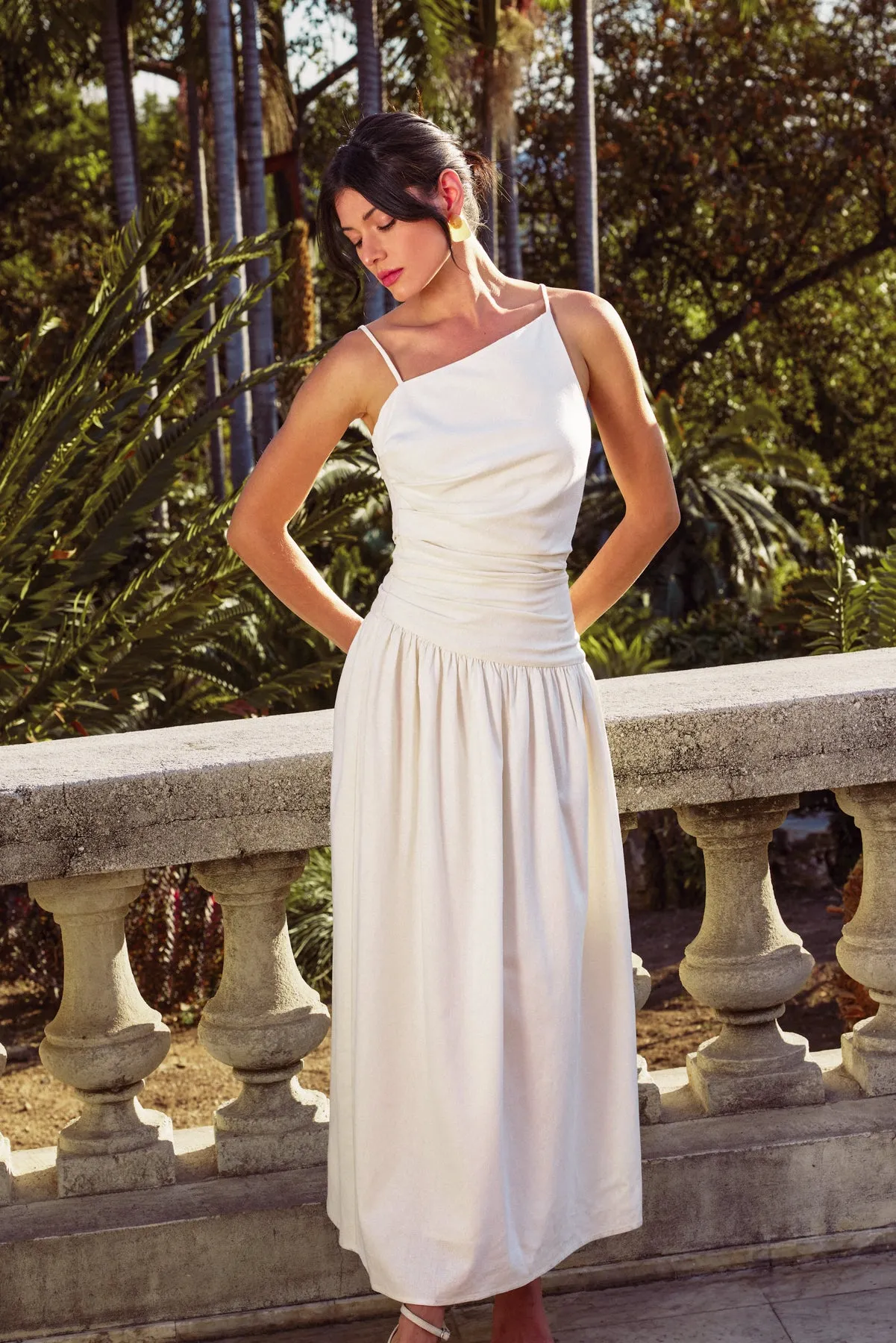 Merian Drop Waist Ruched Maxi Dress