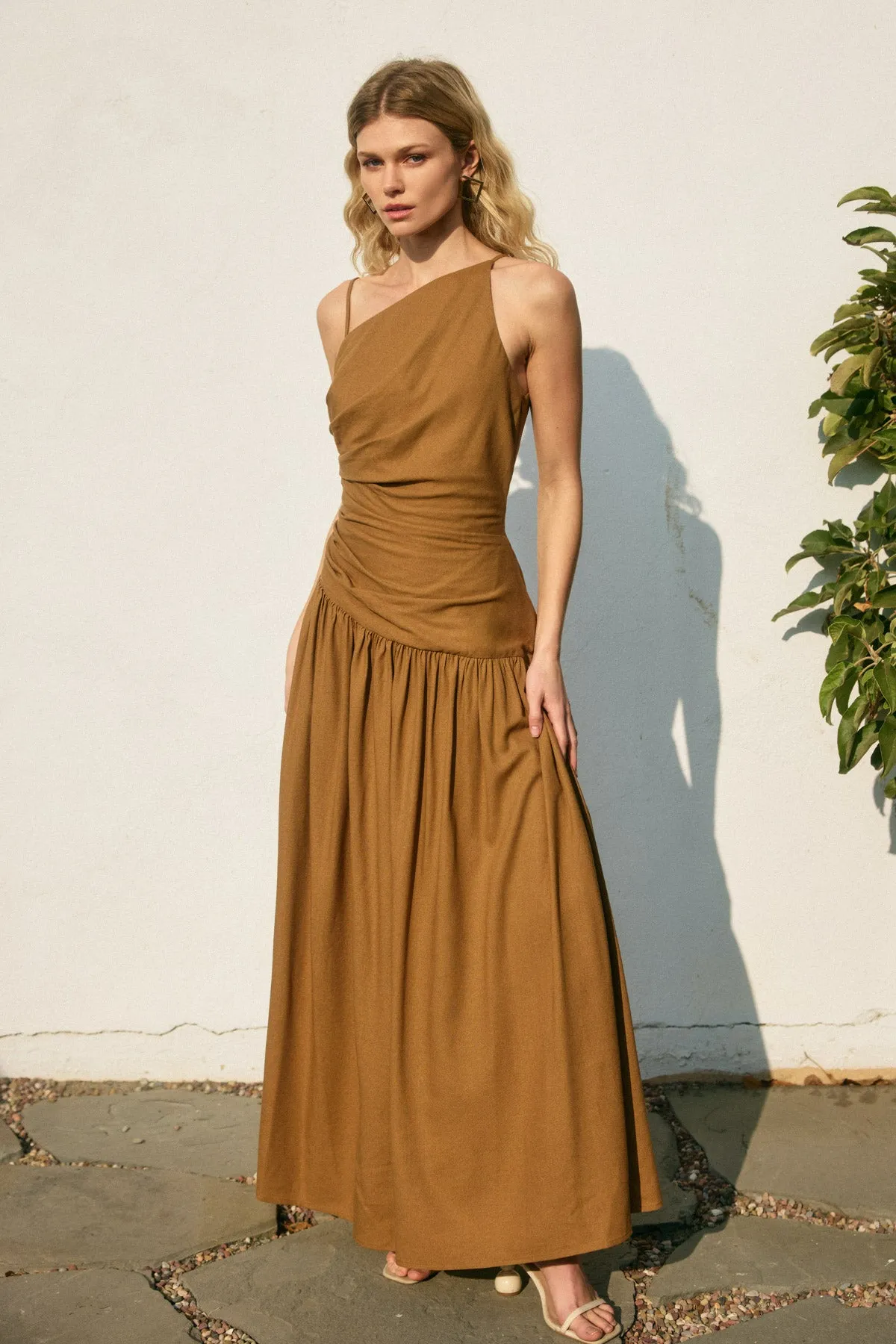 Merian Drop Waist Ruched Maxi Dress