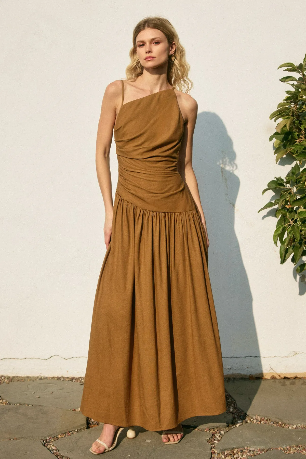 Merian Drop Waist Ruched Maxi Dress