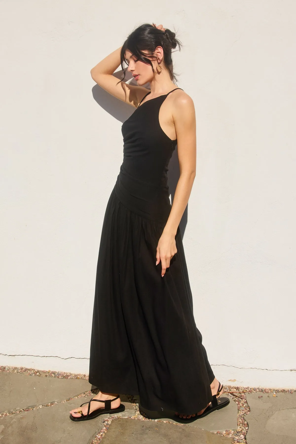 Merian Drop Waist Ruched Maxi Dress