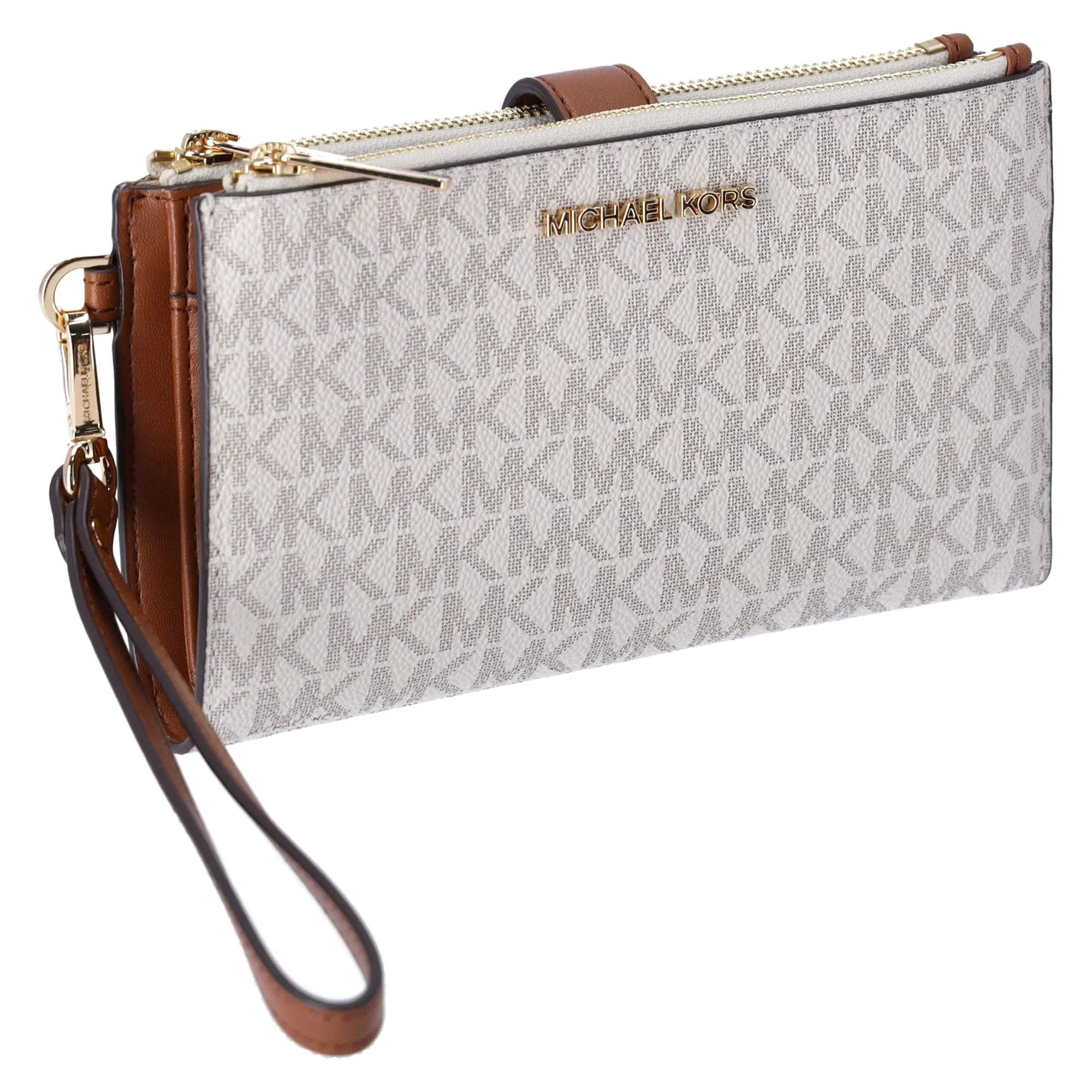 Michael Kors Jet Set Double Zip Wristlet Phone Wallet Vanilla MK
