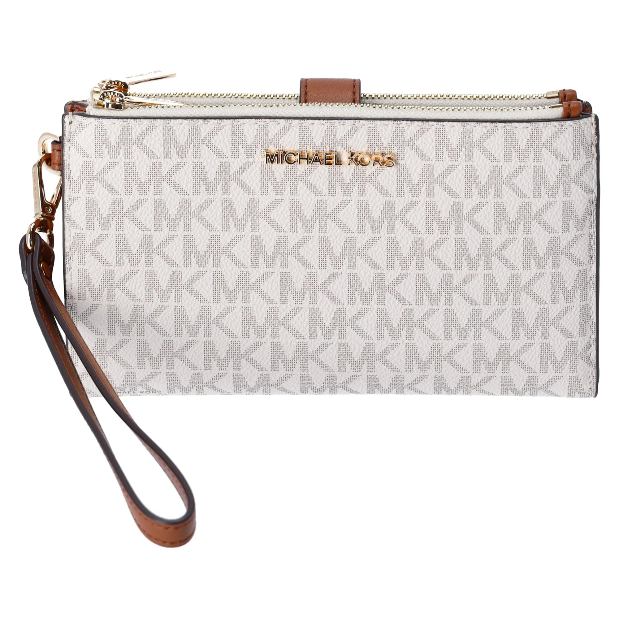 Michael Kors Jet Set Double Zip Wristlet Phone Wallet Vanilla MK