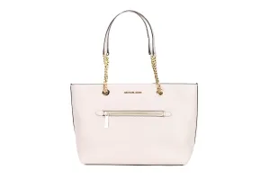 Michael Kors Jet Set Medium Powder Blush Leather Front Zip Chain Tote Bag Purse