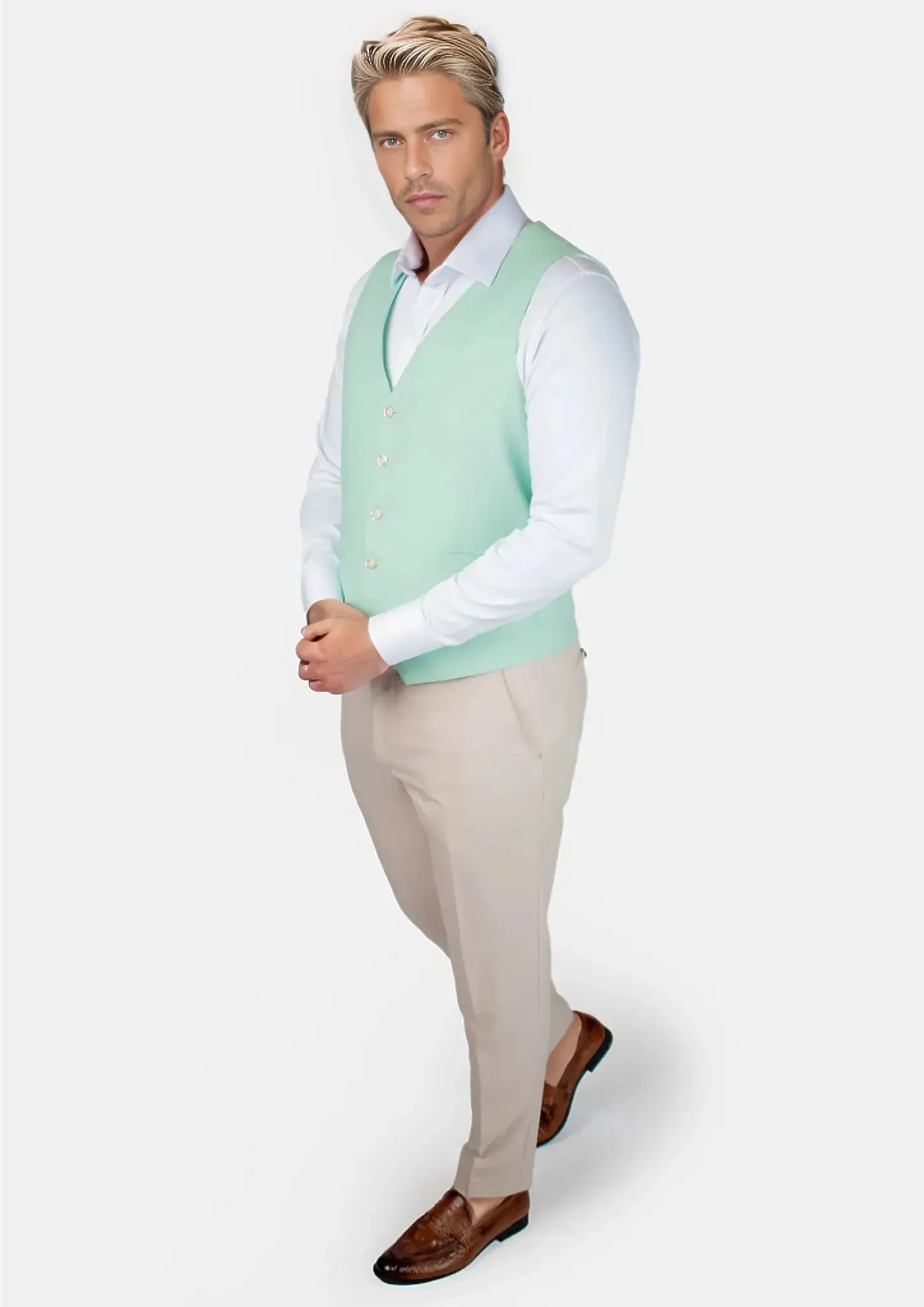 Mint Green Linen Blend Vest
