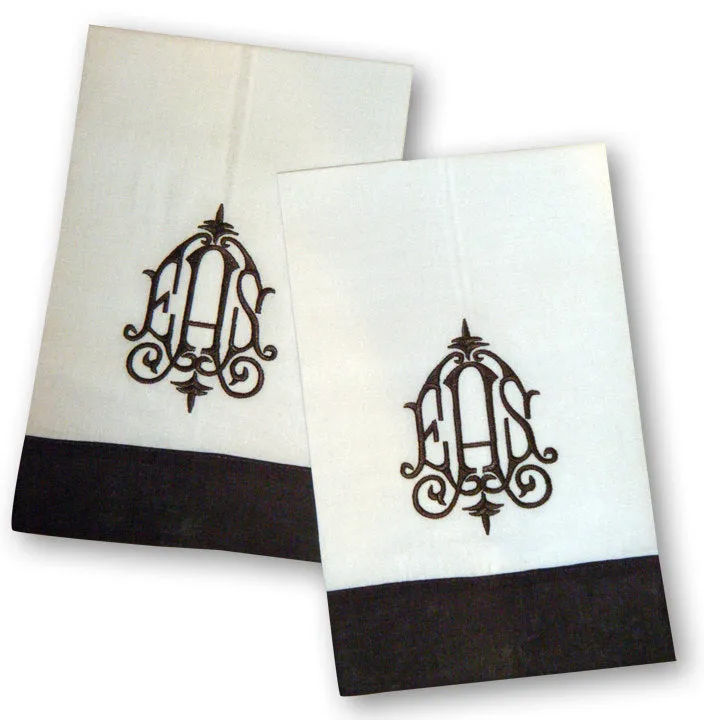 Monogrammed Linen Color Trim Towels - Set of Two
