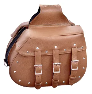 Motorcycle Large Saddle Tan color Studed 3 Strap Real leather Saddlebag Waterproof