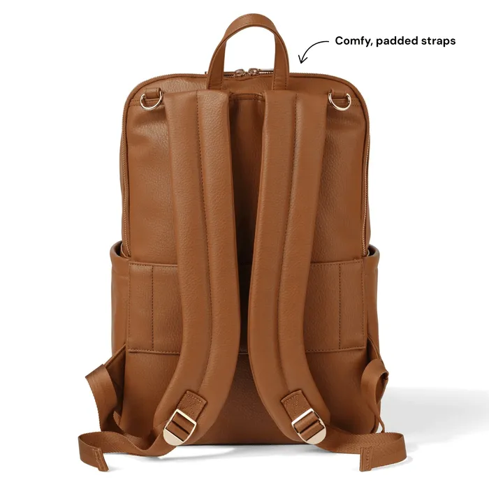 Multitasker Nappy Backpack | Chestnut Brown Faux Leather