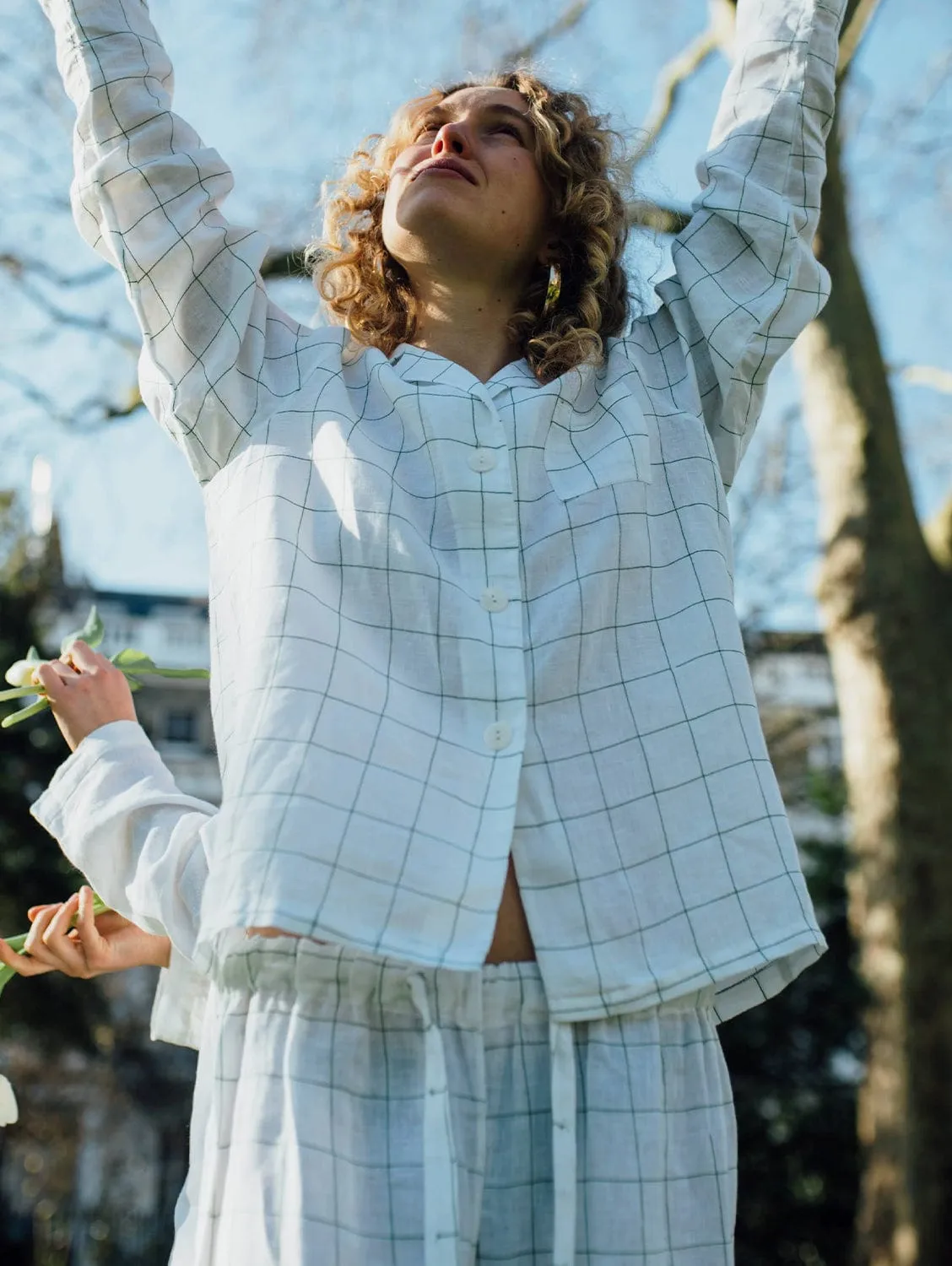 Natural Edition Check Linen Pyjama Set | Long