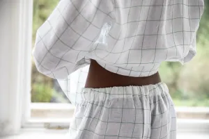 Natural Edition Check Linen Pyjama Set | Long