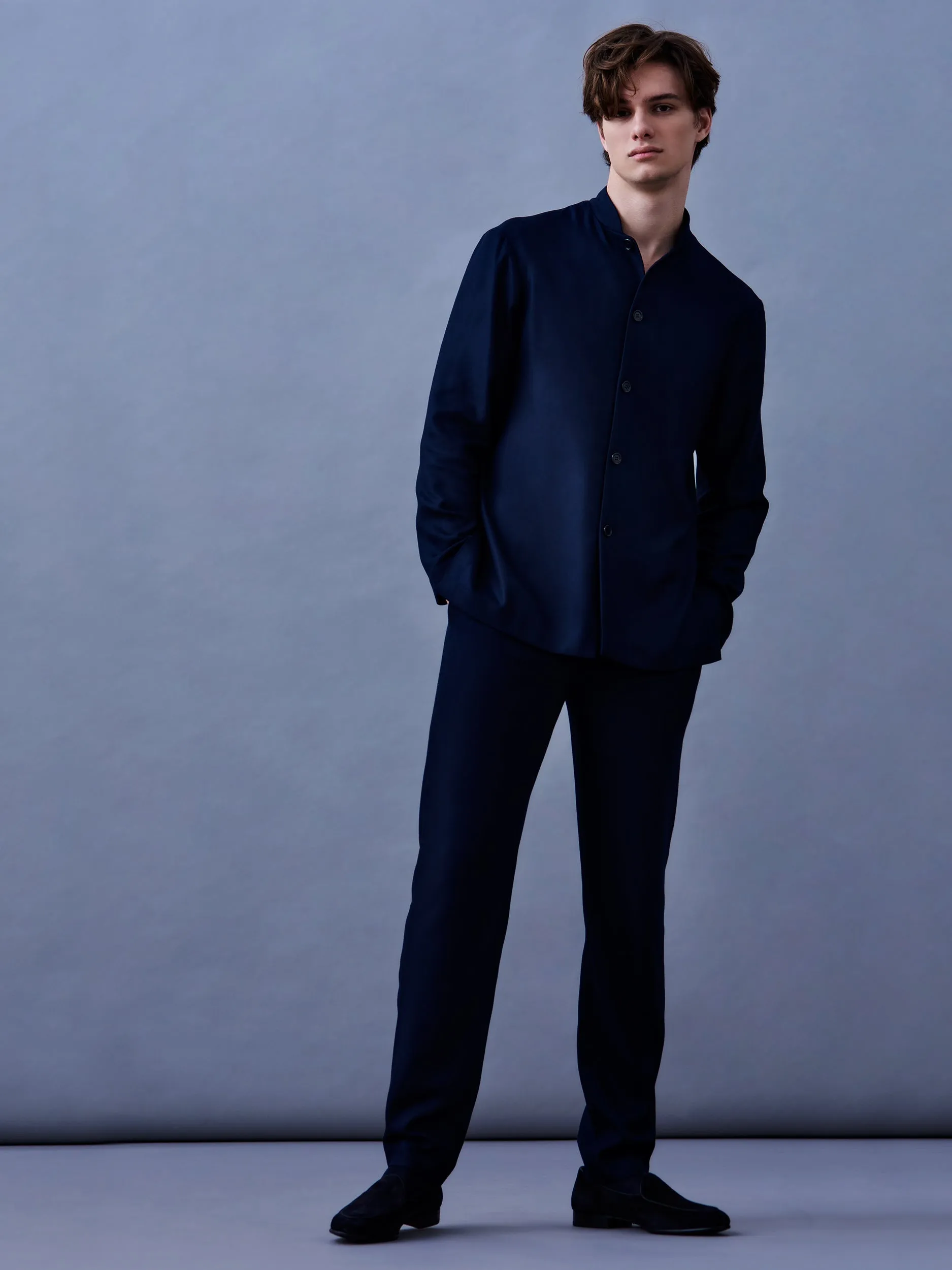 Navy Bamboo Elastic Waist Trousers