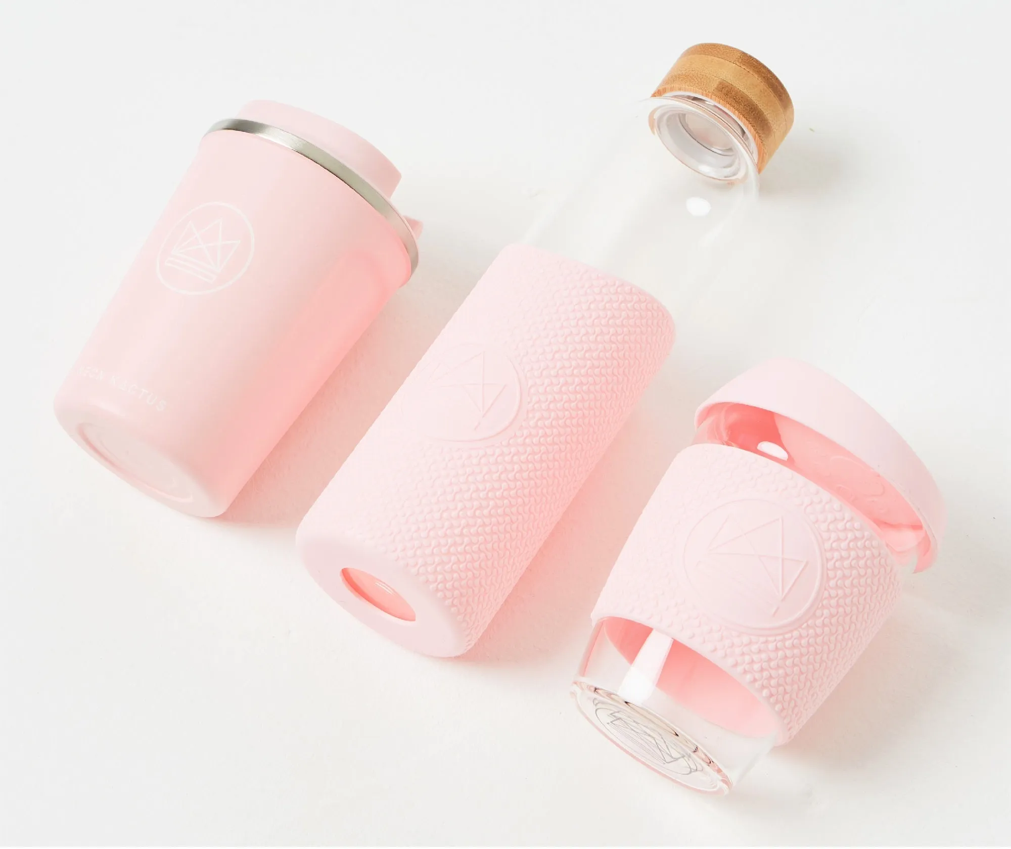 Neon Kactus Pink Reusable Bottle & Coffee Cups Set