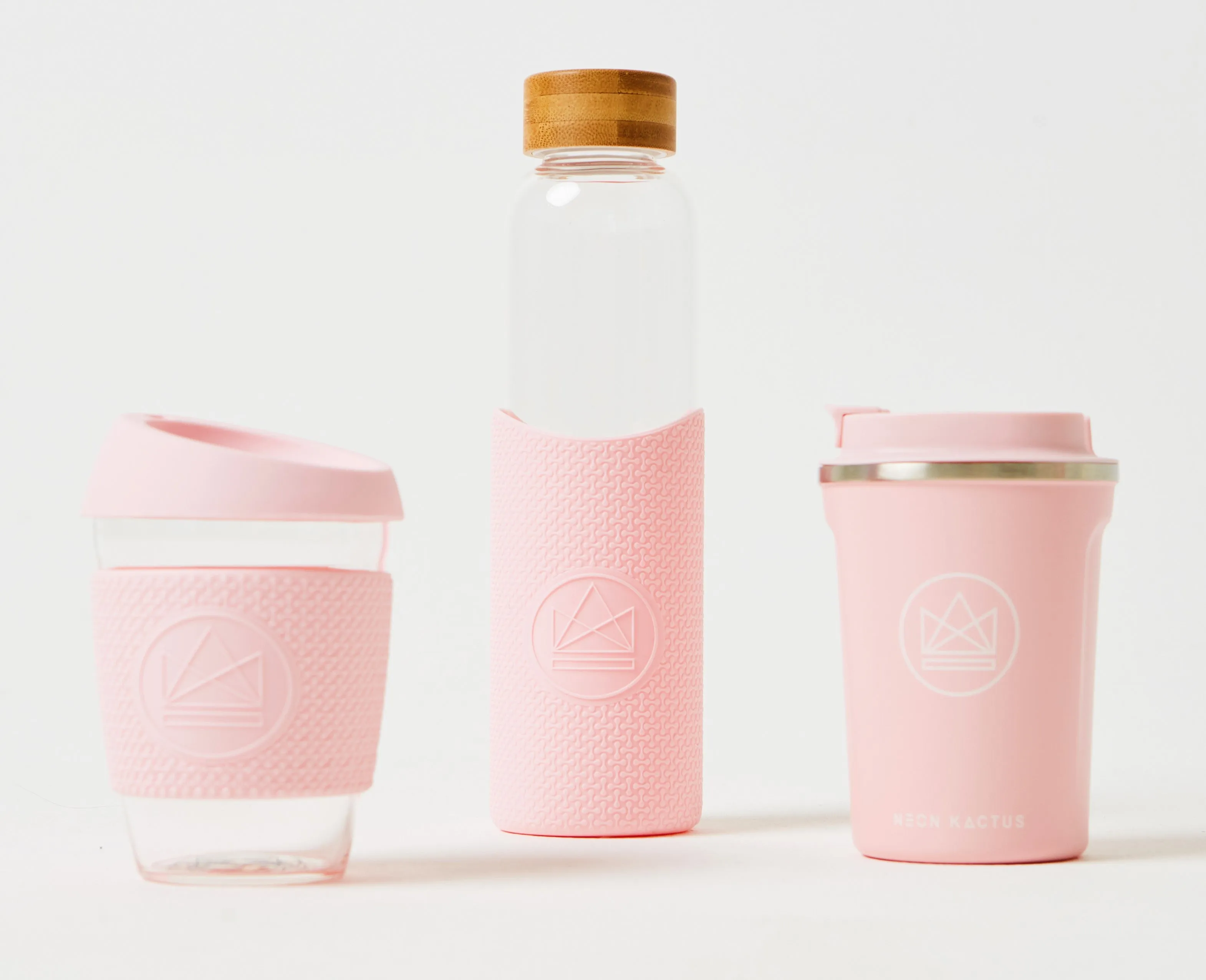 Neon Kactus Pink Reusable Bottle & Coffee Cups Set