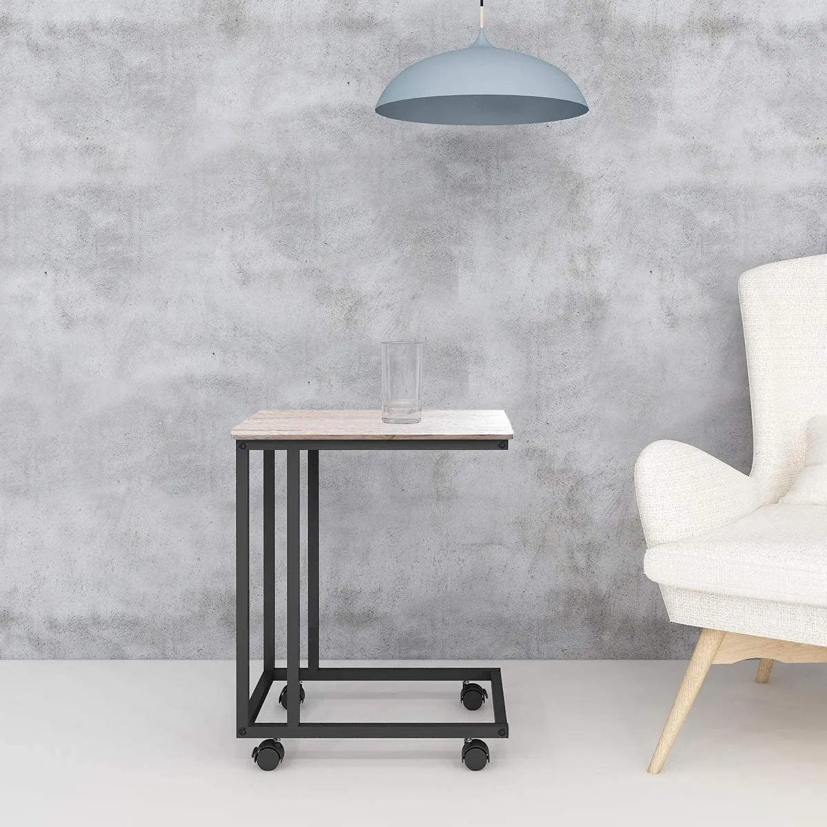 New in box! C Shaped Movable End Table/Snack Table with black metal frame & wood top! Great for living room, Bedroom, Bathroom etc!
