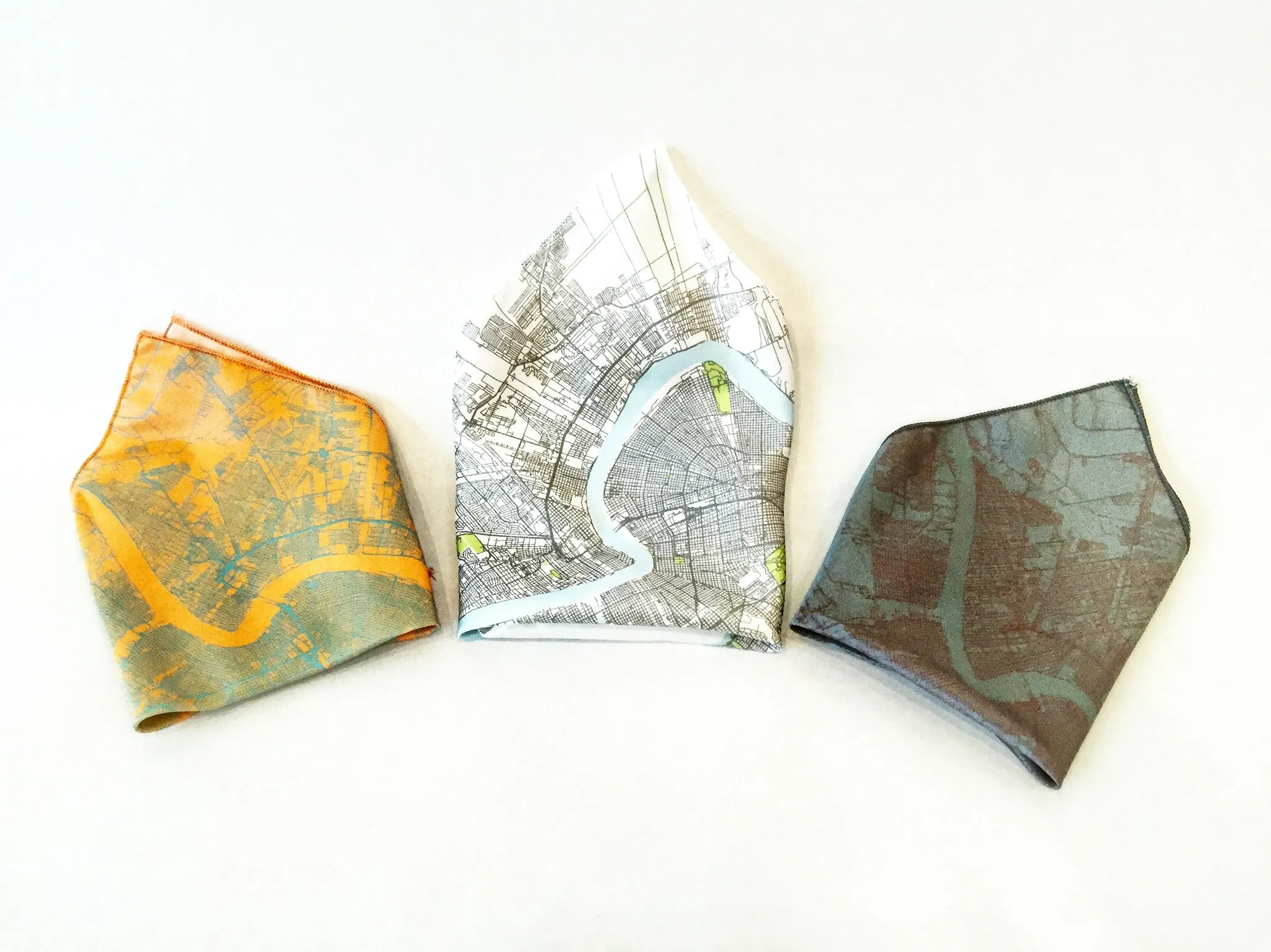 New Orleans Map Silk Pocket Squares