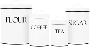 New OUTSHINE Farmhouse Kitchen Canisters for Countertop Set of 4 | Farmhouse Canister Sets for Kitchen Counter White | Flour Sugar Coffee Canister Farmhouse Kitchen Decor | Vintage Style Large Storage Containers! Retails $87 