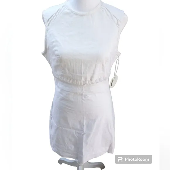 NWT STAUD &quot;Cricket&quot; Linen Blend White Mini Dress Size 6