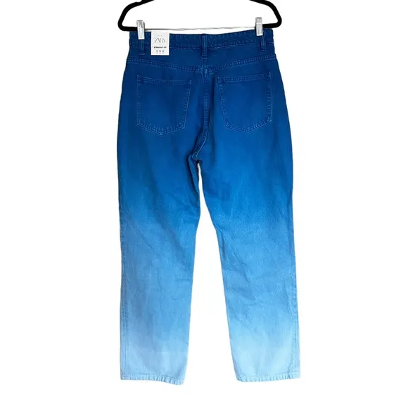 NWT Zara Straight Leg Ombre Blue High Rise Jeans    SZ-8 Bloggers Fav