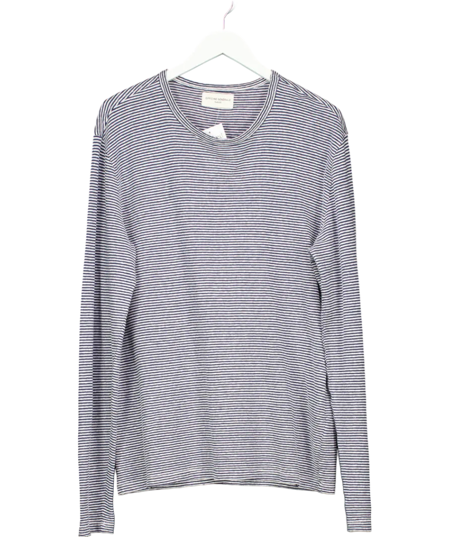 Officine Générale Blue Striped Cotton Blend Long Sleeve T-shirt UK M