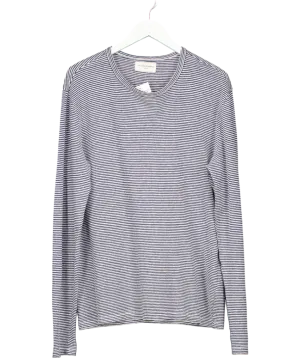 Officine Générale Blue Striped Cotton Blend Long Sleeve T-shirt UK M