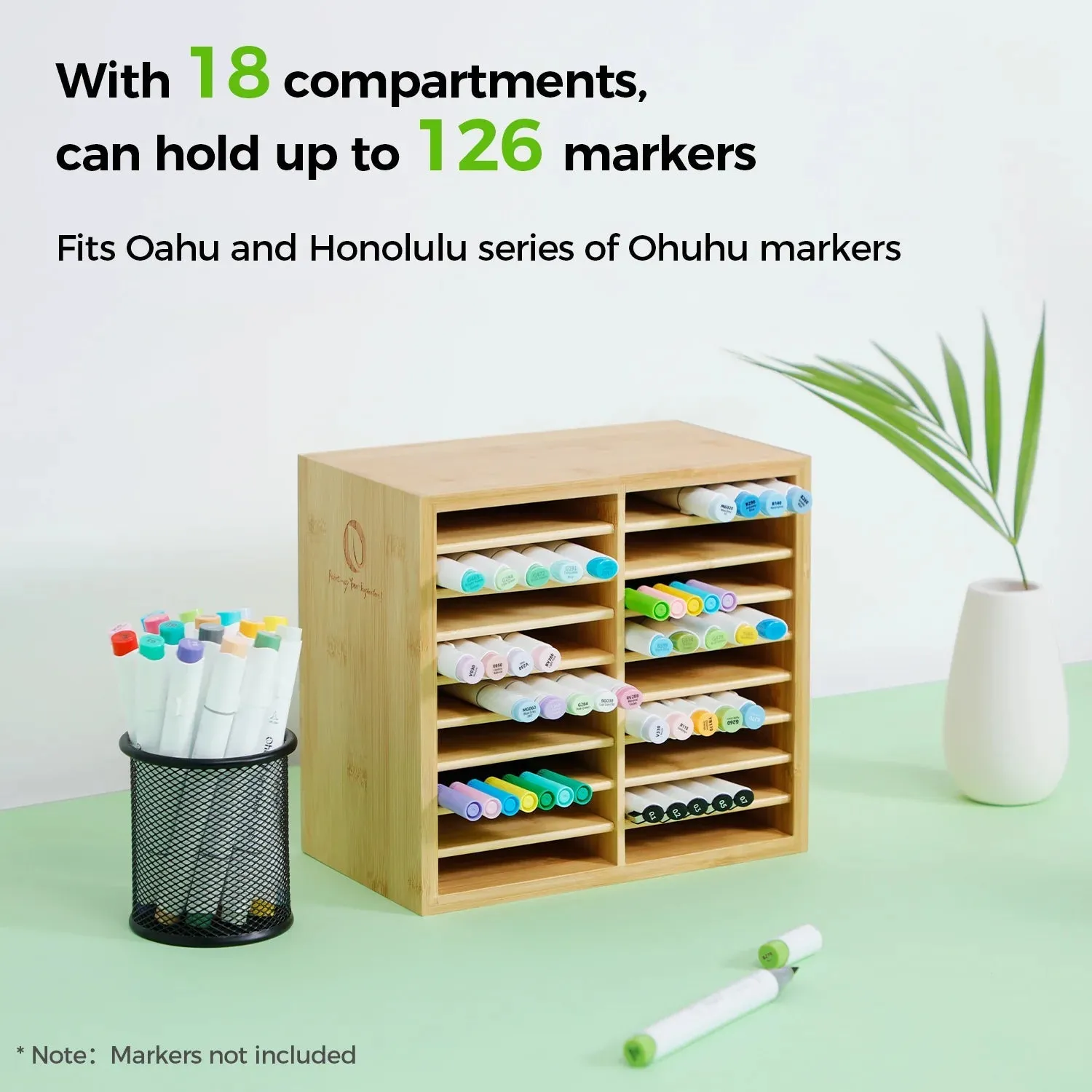 Ohuhu Organizador 100% bamboo para marcadores - Capacidad hasta 126 marcadores
