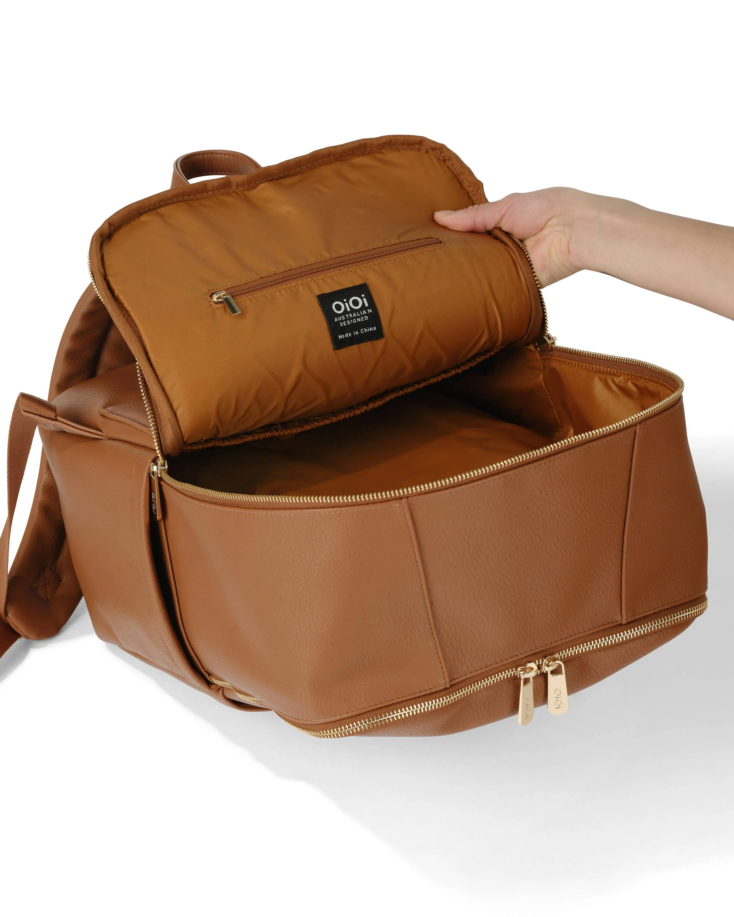 OiOi - Multitasker Nappy Backpack - Chestnut Brown Vegan Leather