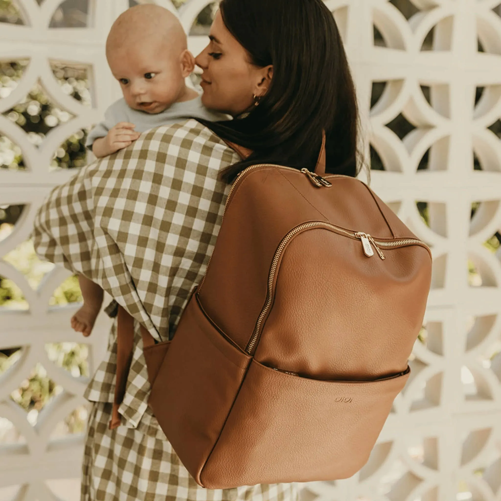 OiOi - Multitasker Nappy Backpack - Chestnut Brown Vegan Leather